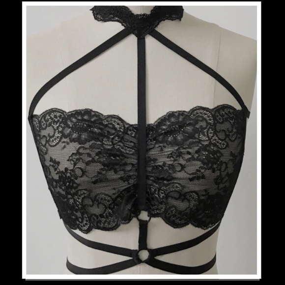 Black Strappy Lace Bra w/ Lace Choker NWT - Picture 5 of 8
